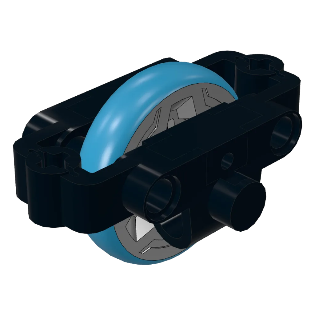 Fly Wheel with Technic Brick 3 x 6 x 2 and Dark Azure Tire [Complete Assembly] in Black