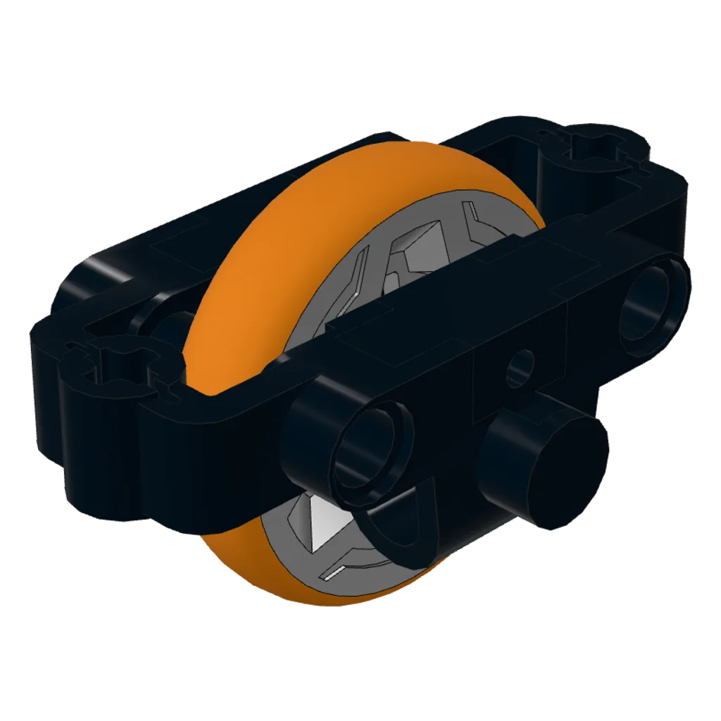 Fly Wheel with Technic Brick 3 x 6 x 2 and Orange Tire [Complete Assembly] in Black