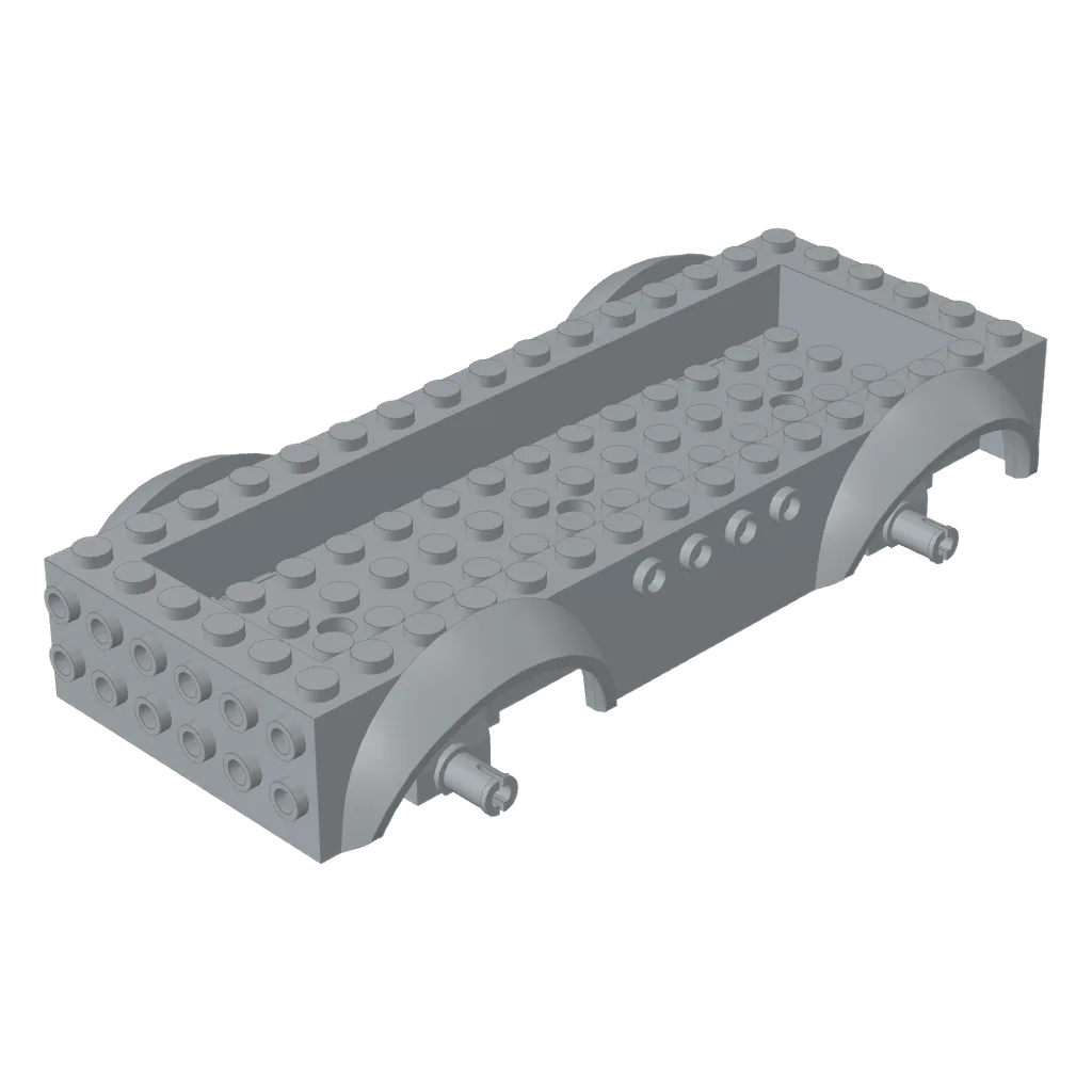 Vehicle Base 8 x 16 with Wheel Arches, Front and Side Studs, and 4 x 14 Recessed Studded Section, 3 Holes, White Wheel Clip Pins in Light Bluish Gray