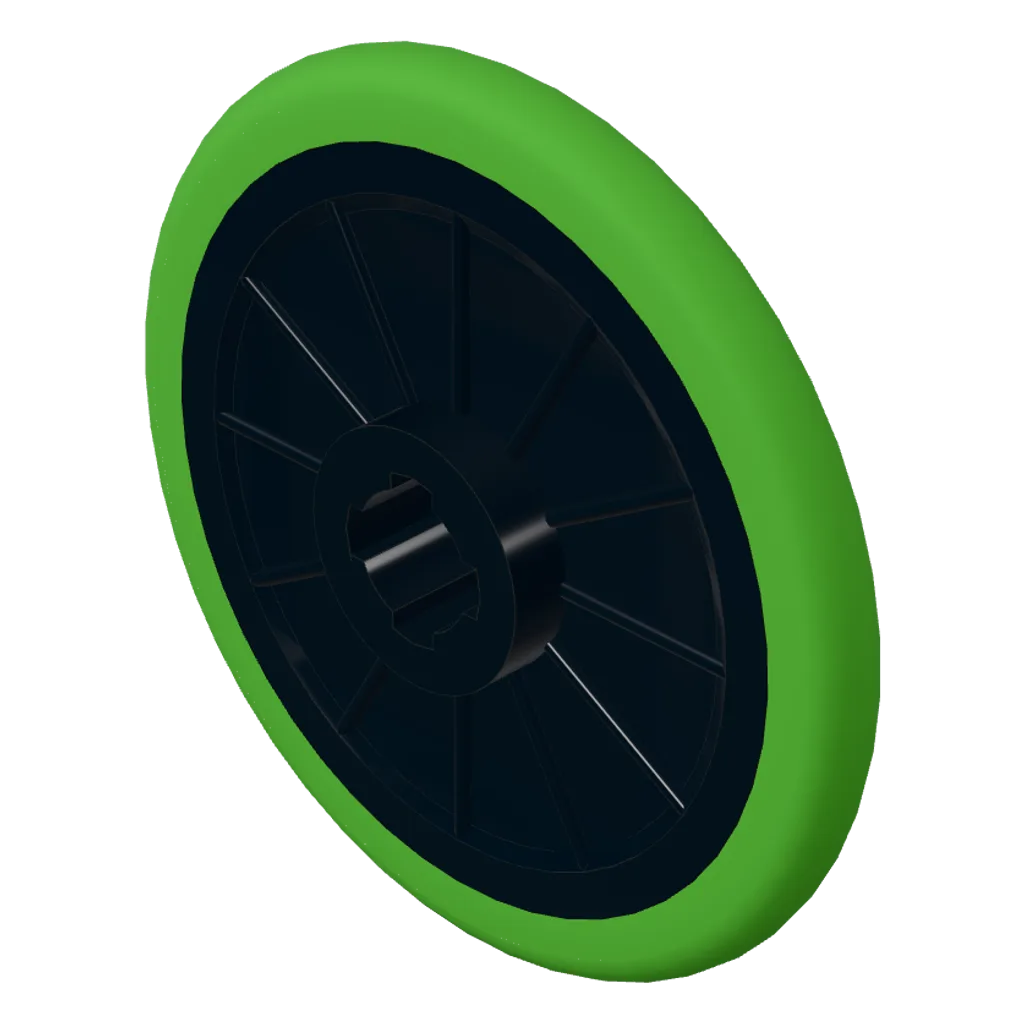 Wheel Wheelchair with Fixed Bright Green Hard Rubber Tire in Black