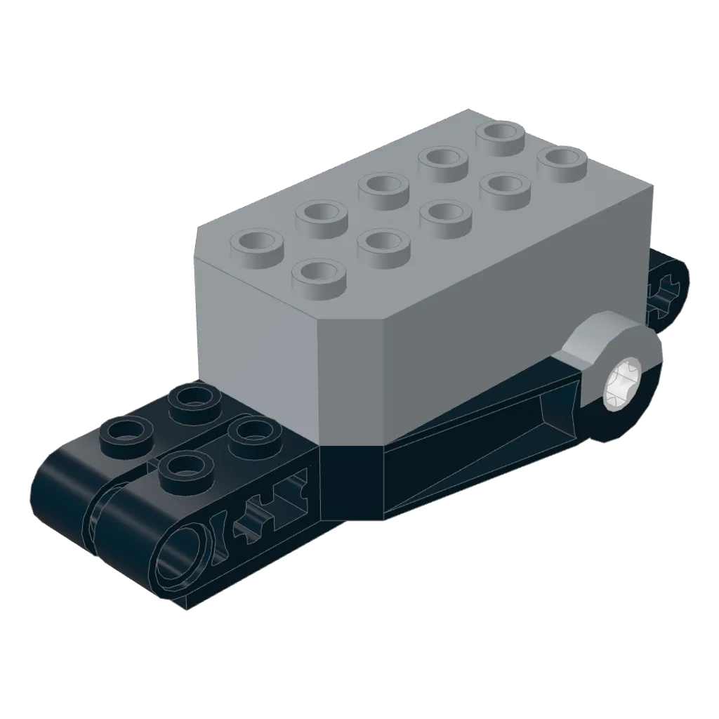 Pullback Motor 9 x 4 x 2 1/3 with Black Base, White Axle Holes, Studs on Front Top Surface in Light Bluish Gray