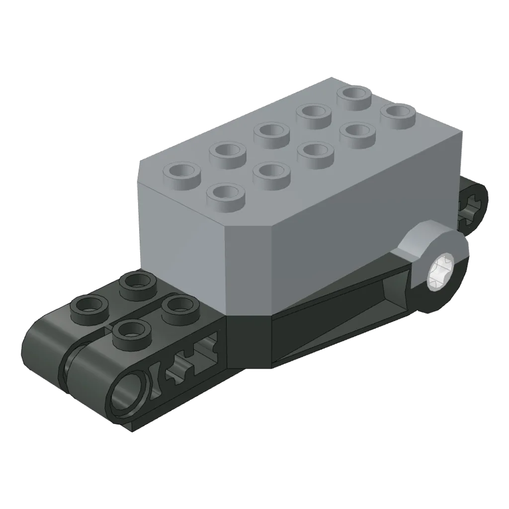Pullback Motor 9 x 4 x 2 1/3 with Dark Gray Base, White Axle Holes, Studs on Front Top Surface in Light Bluish Gray