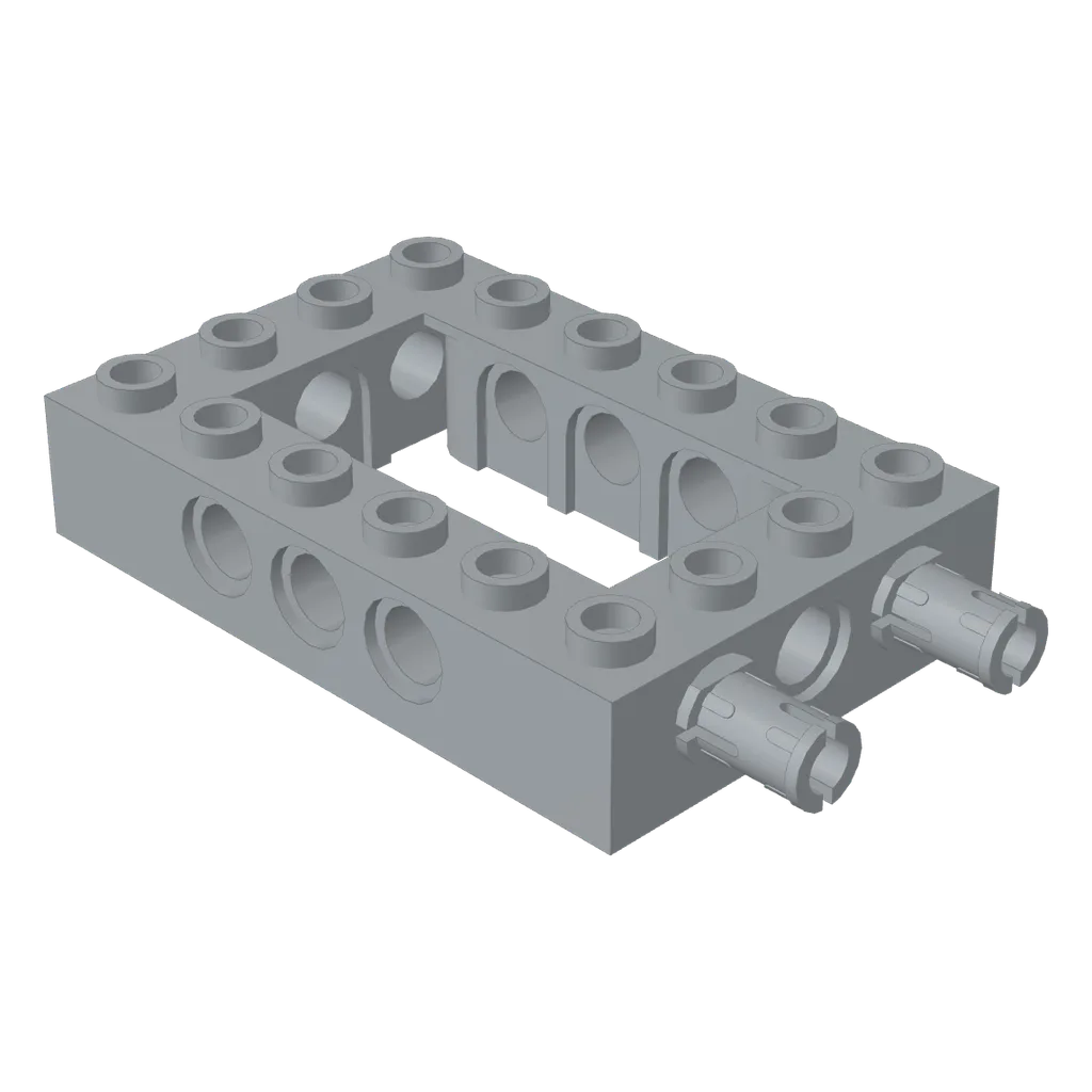 Technic Brick 4 x 6 with 2 x 4 Opening, 2 Fixed Rotatable Friction Pins on End in Light Bluish Gray