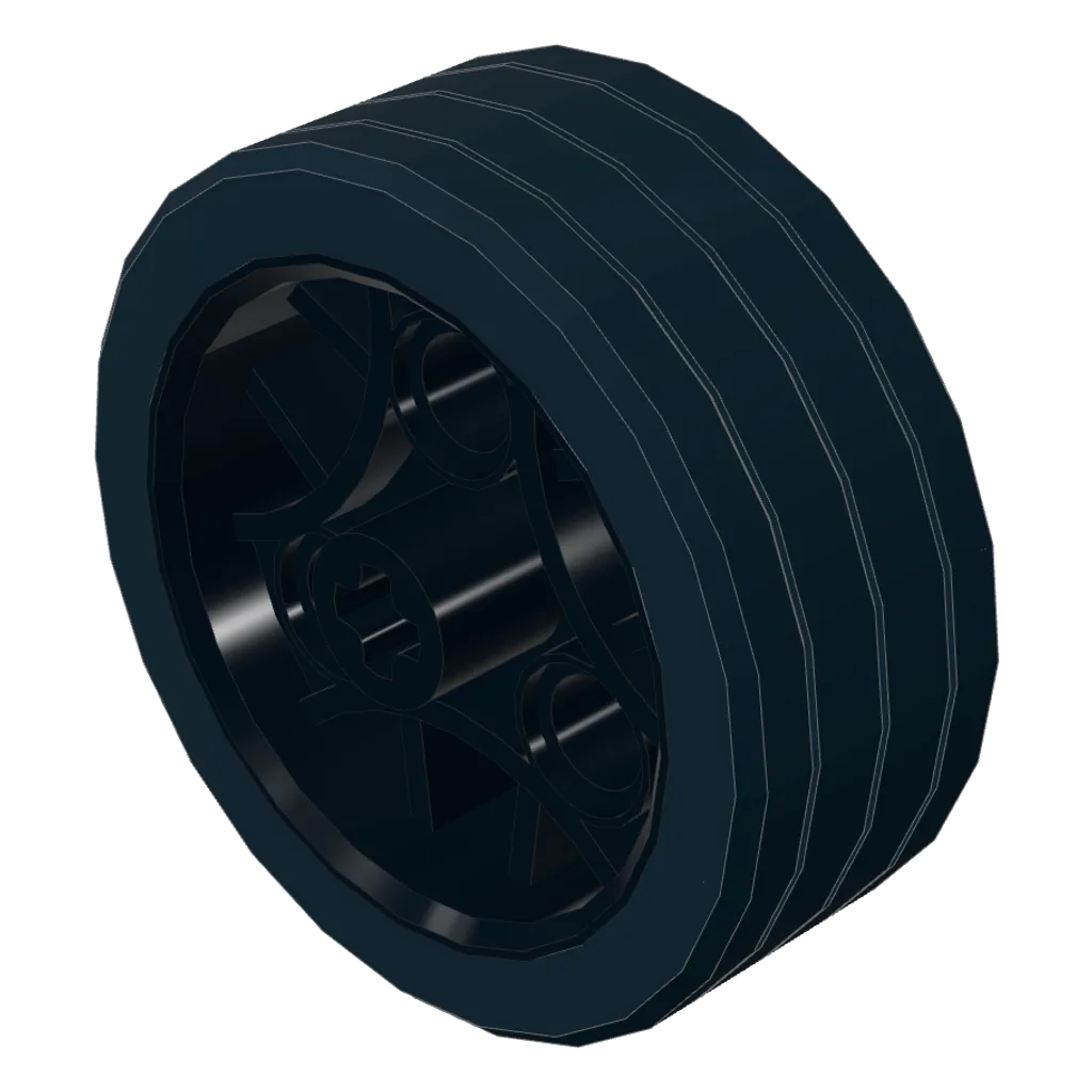 Wheel 36.8 x 14 ZR with Axle Hole, 3 Pin Holes, and Black Rubber Tyre Glued On in Black