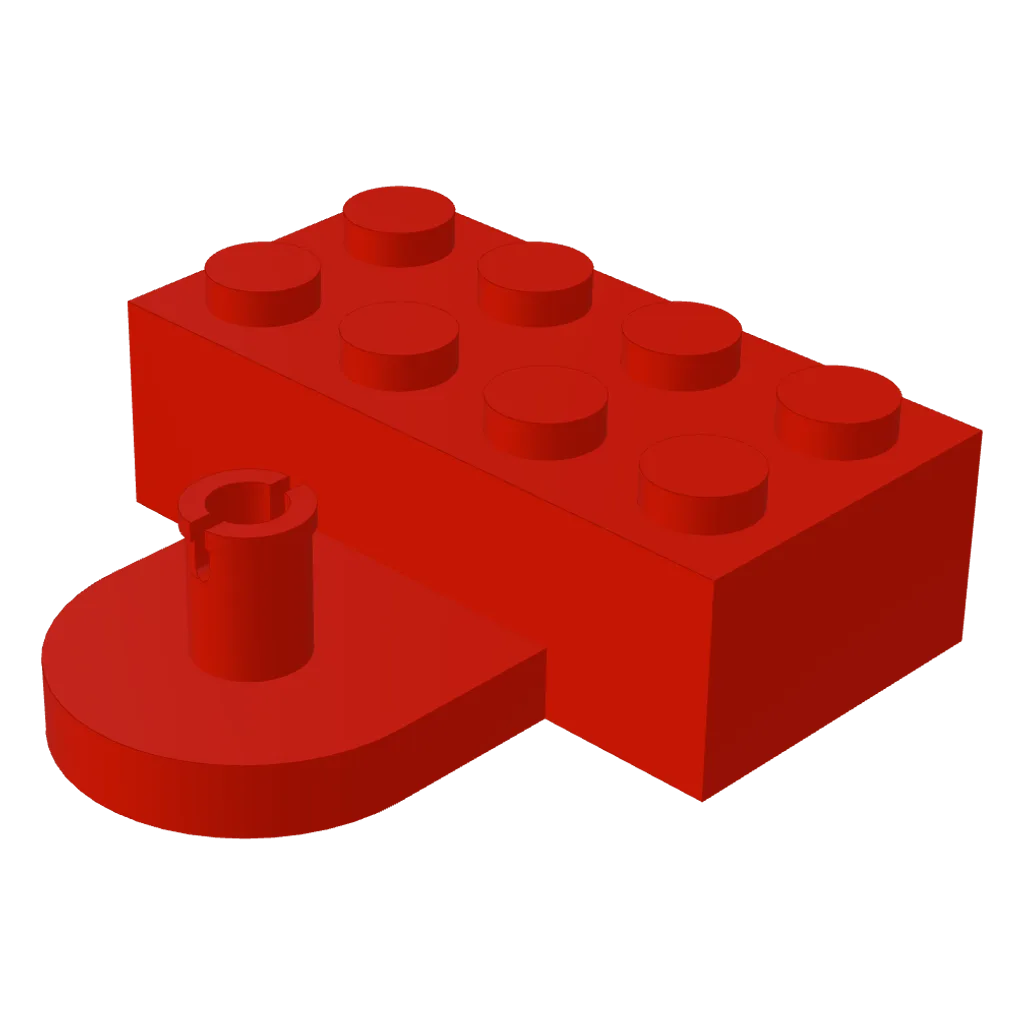 Brick Special 2 x 4 with Coupling, Male - Raised Pin and Curved Wall in Red