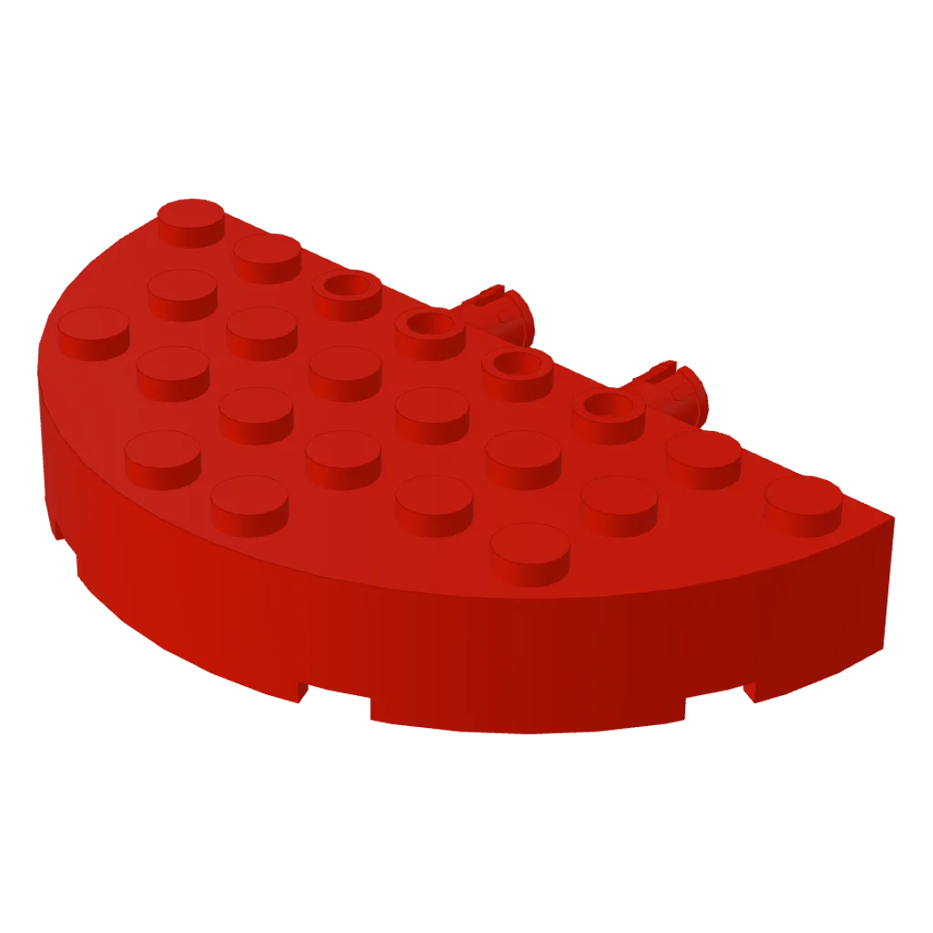 Brick Round Corner 4 x 8 Full Brick Double with 2 Fixed Rotatable Friction Pins [aka Boat Brick] in Red
