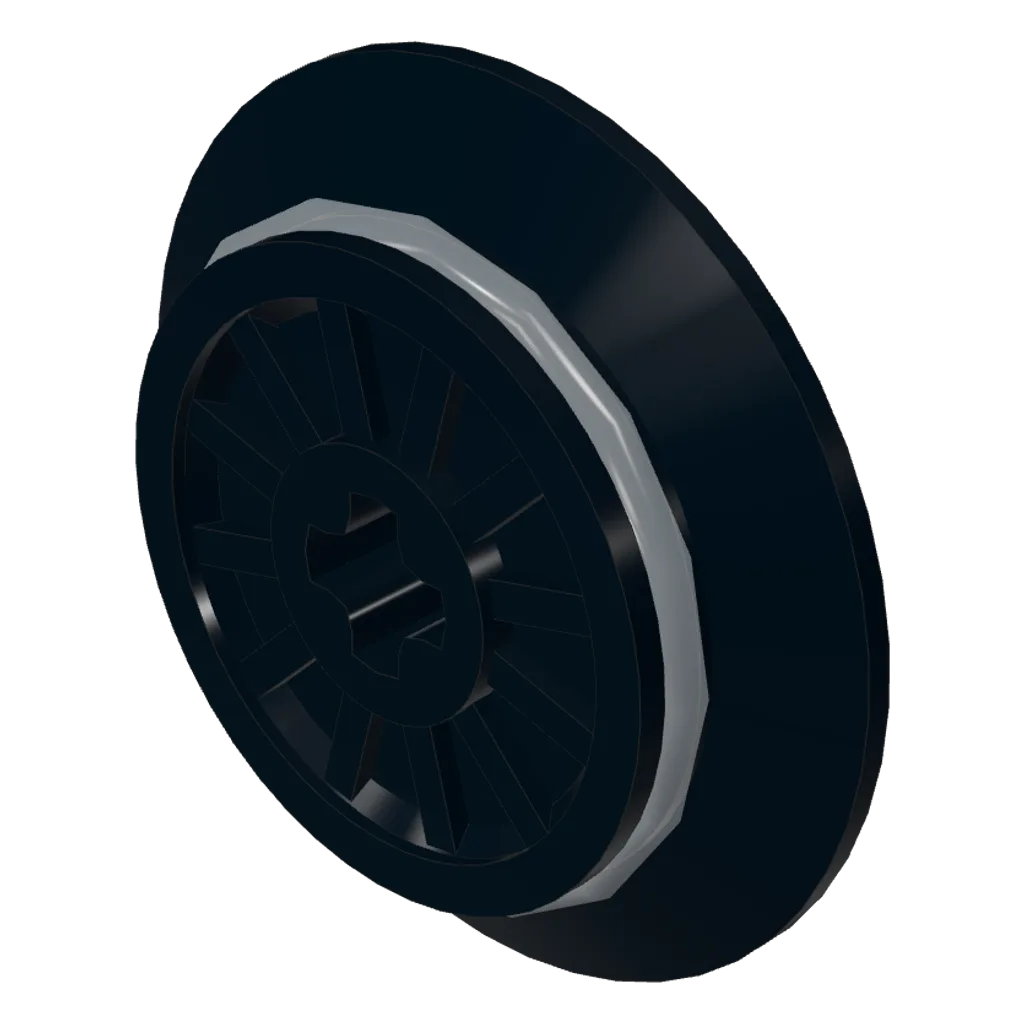 Train Wheel Spoked with Technic Axle Hole and Rubber Friction Band in Black